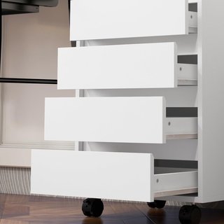 Archivador de Oficina con 4 Cajones, Ruedas con Freno, Cajonera de Escritorio para Carta/Formato A4/Legal, Cajonera de Oficina para Estudio Bajo Escritorio, 46X40X65 Cm, Blanco