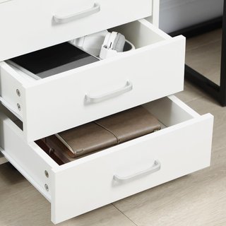 Comodino da Ufficio con 4 Cassetti Salvaspazio, Mobile da Ufficio con Ruote e Bordi Elevati, per Documenti e Cancelleria, 40X36X65Cm, Bianco