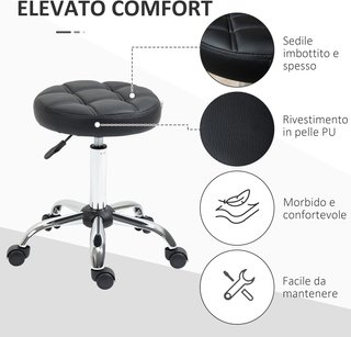 Juego de 2 Taburetes con Ruedas, Asiento Giratorio y Altura Regulable, Taburete para Esteticista y Peluquero Tapizado en Piel Sintética PU, Negro