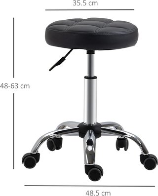 Juego de 2 Taburetes con Ruedas, Asiento Giratorio y Altura Regulable, Taburete para Esteticista y Peluquero Tapizado en Piel Sintética PU, Negro