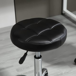 Juego de 2 Taburetes con Ruedas, Asiento Giratorio y Altura Regulable, Taburete para Esteticista y Peluquero Tapizado en Piel Sintética PU, Negro