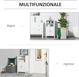 Mueble de Baño con Estantes Ajustables y Armario de 2 Puertas, Mueble de Baño Multiusos de Madera, Blanco, 50X30X93Cm
