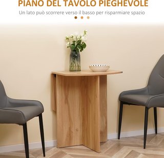 Tavolo da Pranzo Pieghevole Salvaspazio per Cucina e Soggiorno in Legno 90X60X74Cm, Rovere