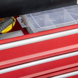 Caja de Herramientas de Acero, Maletín de Herramientas Vacío con 4 Cajones y Bandeja Superior con Doble Cerradura, 51X22X39.5 Cm, Rojo y Negro