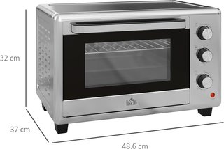 Horno Eléctrico 30L, Mini Horno Eléctrico Con 3 Funciones De Cocción, Temperatura Regulable Y Temporizador, Incluye Bandeja Y Rejilla, 1600W, Plata
