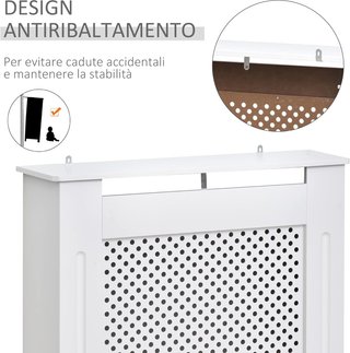 Cubierta de Radiador Moderna de Rejilla en MDF, Cubierta Portátil para Casa y Oficina, 78X82X19 Cm, Blanca
