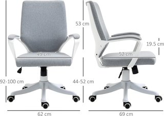 Silla De Oficina Ergonómica Con Altura Regulable, Silla De Escritorio Con Cojín Giratorio 360° Y Función De Balanceo, En Tejido Efecto Lino Transpirable, Para Estudio, Gris