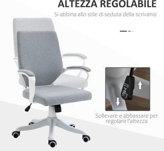 Silla De Oficina Ergonómica Con Altura Regulable, Silla De Escritorio Con Cojín Giratorio 360° Y Función De Balanceo, En Tejido Efecto Lino Transpirable, Para Estudio, Gris