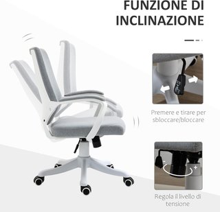 Silla De Oficina Ergonómica Con Altura Regulable, Silla De Escritorio Con Cojín Giratorio 360° Y Función De Balanceo, En Tejido Efecto Lino Transpirable, Para Estudio, Gris