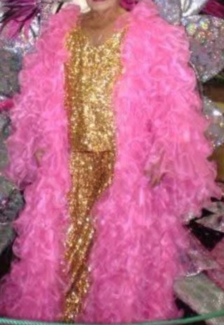 Capa de espectáculo travesti rosa y blanca