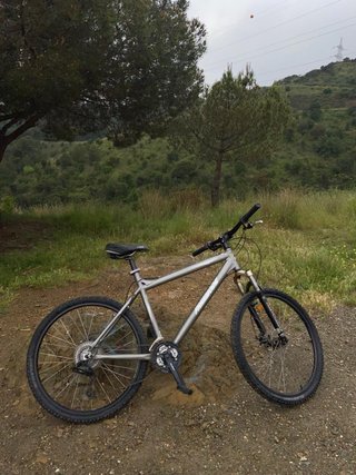 Bicicleta de montaña plateada