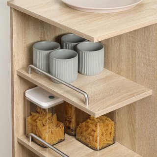 Carro De Cocina Moderno Con Cajón, Estantes Y Armario, Isla Para Cocina Portacomidas En Madera, Acero Y Vidrio, 65X39X80Cm