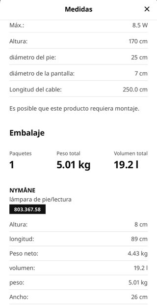 Lámpara de pie/lectura IKEA NYMÅNE blanca