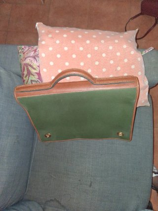 Maletín Vintage Piel y Lona Verde/Marrón