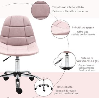 Silla de Oficina Giratoria, Diseño Ergonómico y Regulable Sin Brazos, Rosa, 59X59X81-91Cm