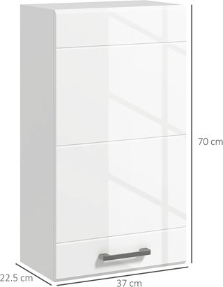Mueble de Baño en MDF con 3 Estantes y Estante Superior Regulable, Armario de Baño con Montaje en Pared, 37X22.5X70 Cm, Blanco Brillante