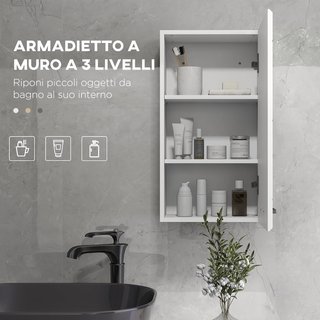 Mueble de Baño en MDF con 3 Estantes y Estante Superior Regulable, Armario de Baño con Montaje en Pared, 37X22.5X70 Cm, Blanco Brillante