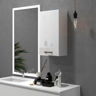 Mueble de Baño en MDF con 3 Estantes y Estante Superior Regulable, Armario de Baño con Montaje en Pared, 37X22.5X70 Cm, Blanco Brillante