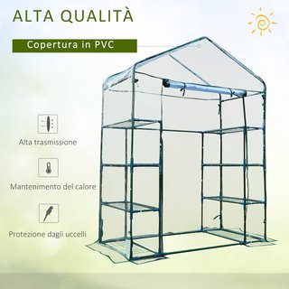 Invernadero de Jardín y Terraza Rectangular, Invernadero de Balcón con Tela Transparente de PVC y 8 Estantes, Puerta Enrollable con Bisagra, 143X73X195Cm