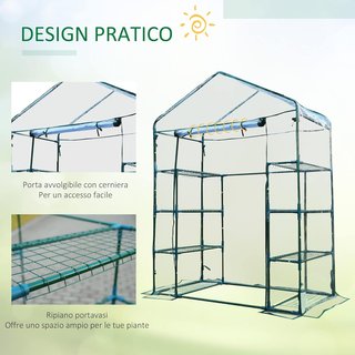 Invernadero de Jardín y Terraza Rectangular, Invernadero de Balcón con Tela Transparente de PVC y 8 Estantes, Puerta Enrollable con Bisagra, 143X73X195Cm