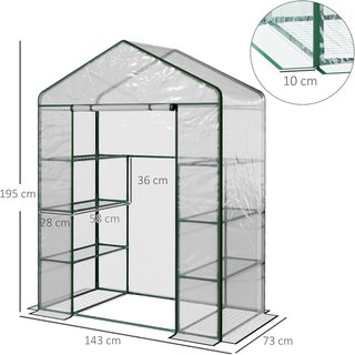 Invernadero de Jardín y Terraza Rectangular, Invernadero de Balcón con Tela Transparente de PVC y 8 Estantes, Puerta Enrollable con Bisagra, 143X73X195Cm