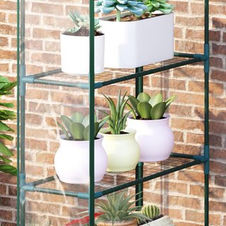 Invernadero de Jardín y Terraza Rectangular, Invernadero de Balcón con Tela Transparente de PVC y 8 Estantes, Puerta Enrollable con Bisagra, 143X73X195Cm