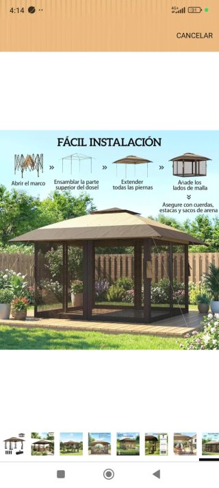 Carpa cenador nueva 4x4 m beige y marrón