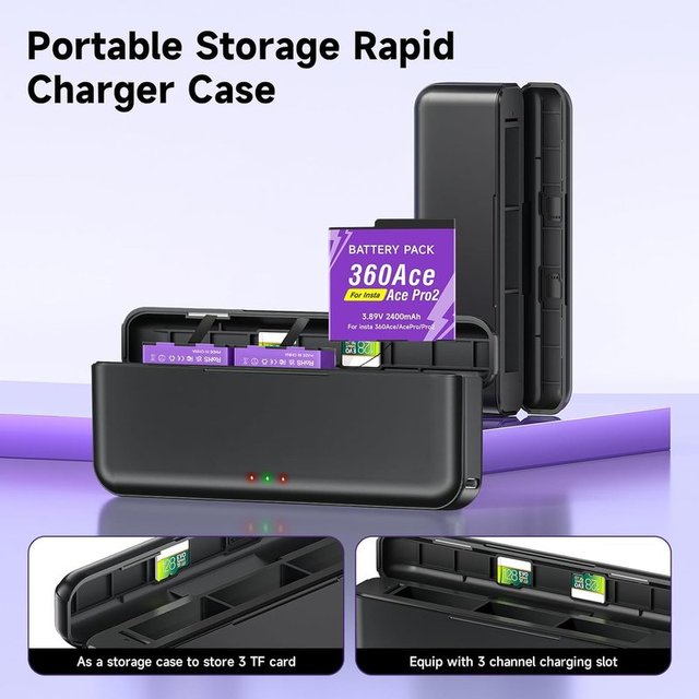CITYORK Carregador 3 ranhuras + 2x2400mAh Insta360