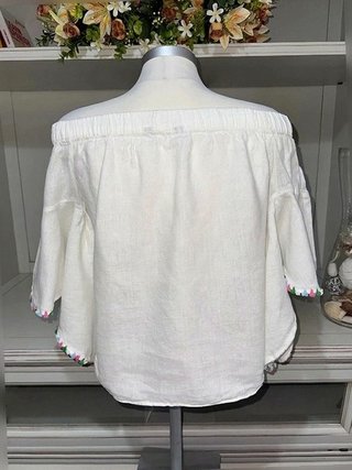 Blusa Zara Woman Lino Blanco Talla XS Hombros Descubiertos