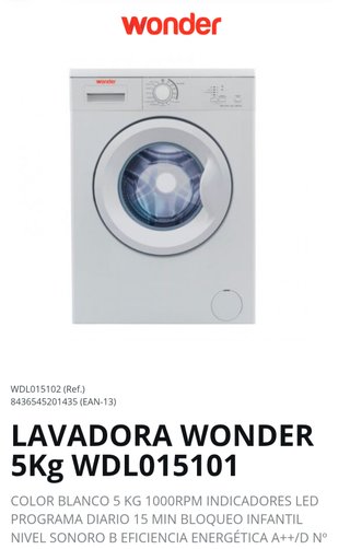 Lavadora Wonder 5kg WDL015101 (3 usos)