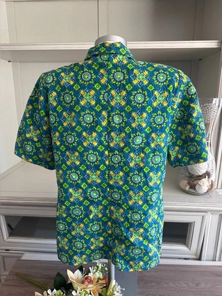 Blusa vintage estampado psicodélico azul y...