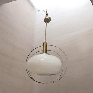 Lampadario vintage space age vetro bianco