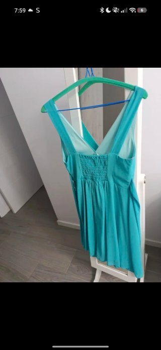 Vestido fiesta azul turquesa con flor