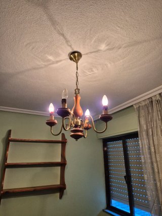 Lámpara Techo Vintage Madera y Latón