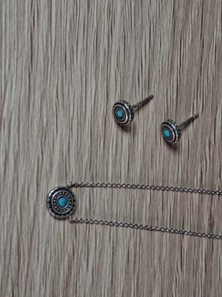 Collar, pendientes y colgante plata y turquesa