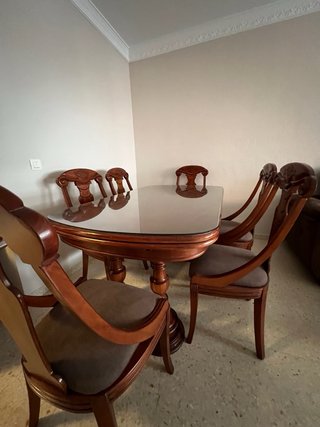 Mesa de comedor y 6 sillas de madera