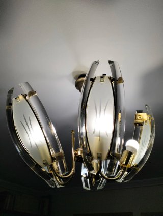 Lámpara de salón cristal y metal dorado