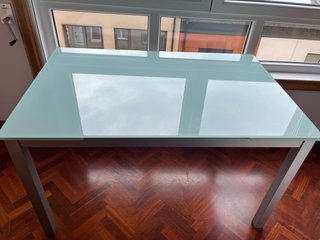 Mesa comedor cristal extensible gris