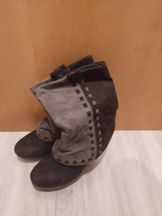 Botines tacón marrón y beige