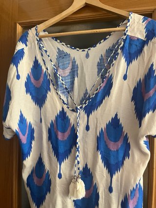 Vestido estampado azul y morado talla única
