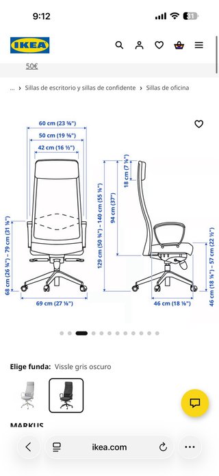 Silla de oficina Ikea Markus negra