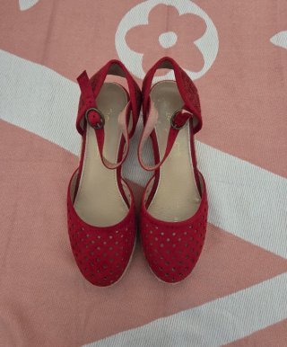 Zapatos de cuña rojos mujer