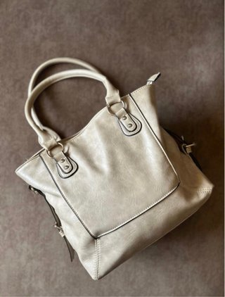Borsa donna beige con manici e tracolla