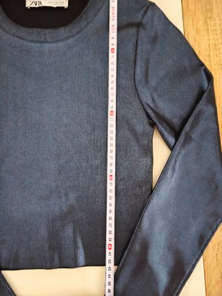 Top Zara Manga Larga Negro/Azul