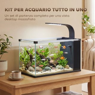 Acquario Casalingo 24L Vetro Temperato LED Nero