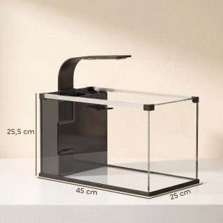 Acquario Casalingo 24L Vetro Temperato LED Nero