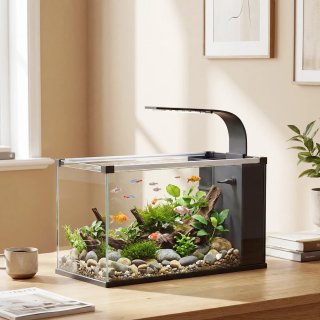 Acquario Casalingo 24L Vetro Temperato LED Nero