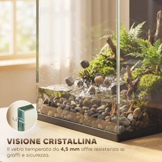 Acquario Casalingo 24L Vetro Temperato LED Nero