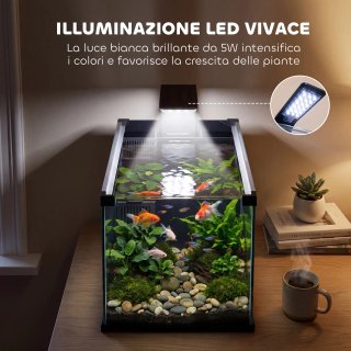 Acquario Casalingo 24L Vetro Temperato LED Nero