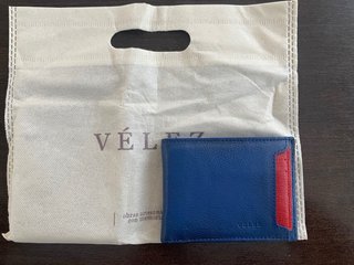 Cartera Velez Cuero Colombiano Artesanal Azul/Rojo